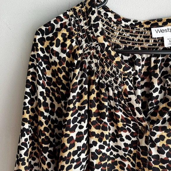 Westport Animal Print Blouse Size Small Long Sleeve Polyester Chic Classic - Picture 6 of 8